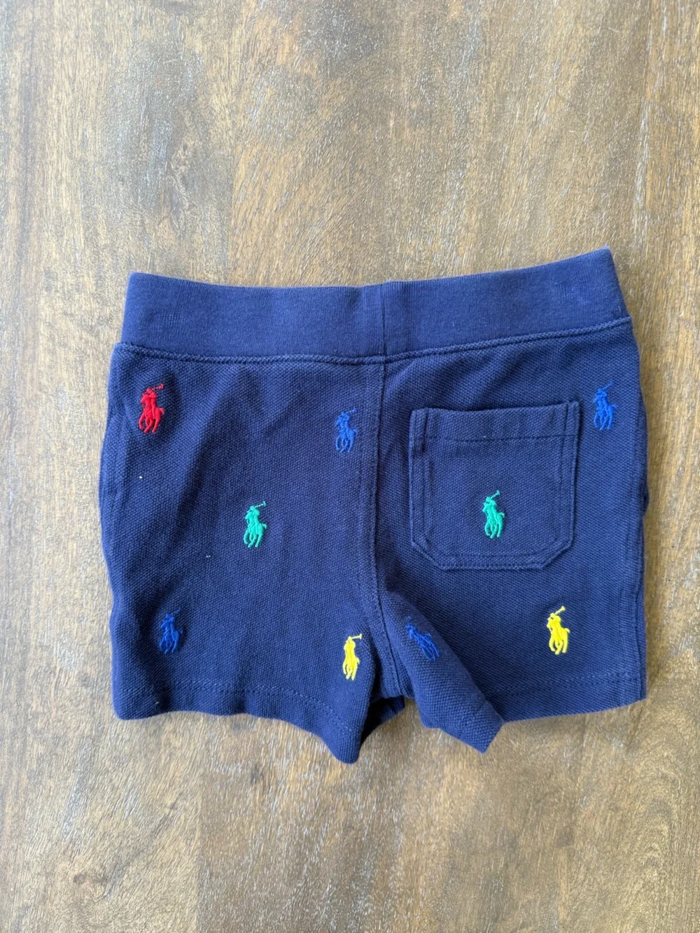 Ralph Lauren Navy Knit Shorts with Multicolor Pony Details 6M